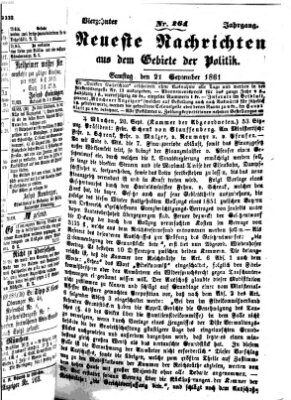 Neueste Nachrichten aus dem Gebiete der Politik (Münchner neueste Nachrichten) Samstag 21. September 1861