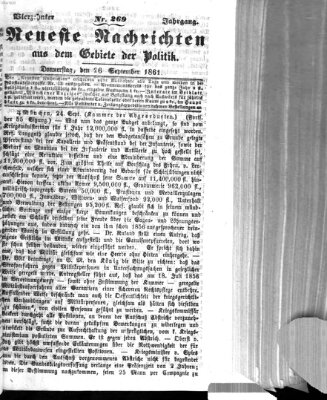 Neueste Nachrichten aus dem Gebiete der Politik (Münchner neueste Nachrichten) Donnerstag 26. September 1861