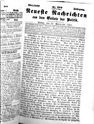 Neueste Nachrichten aus dem Gebiete der Politik (Münchner neueste Nachrichten) Freitag 27. September 1861