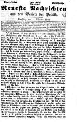 Neueste Nachrichten aus dem Gebiete der Politik (Münchner neueste Nachrichten) Dienstag 1. Oktober 1861