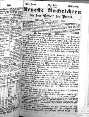 Neueste Nachrichten aus dem Gebiete der Politik (Münchner neueste Nachrichten) Mittwoch 2. Oktober 1861