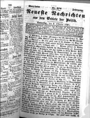 Neueste Nachrichten aus dem Gebiete der Politik (Münchner neueste Nachrichten) Donnerstag 3. Oktober 1861