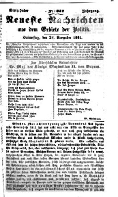 Neueste Nachrichten aus dem Gebiete der Politik (Münchner neueste Nachrichten) Donnerstag 28. November 1861