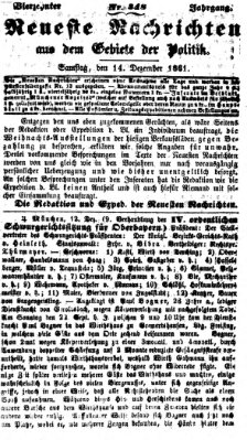 Neueste Nachrichten aus dem Gebiete der Politik (Münchner neueste Nachrichten) Samstag 14. Dezember 1861