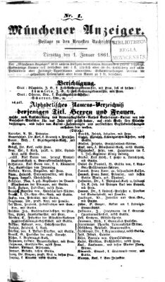 Münchener Anzeiger (Münchner neueste Nachrichten) Dienstag 1. Januar 1861