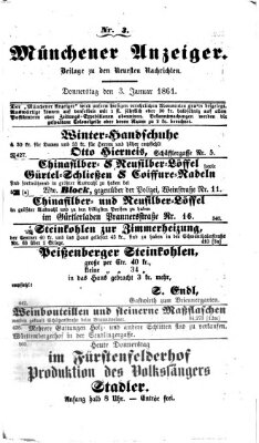 Münchener Anzeiger (Münchner neueste Nachrichten) Donnerstag 3. Januar 1861