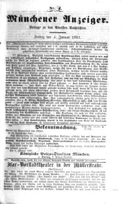 Münchener Anzeiger (Münchner neueste Nachrichten) Freitag 4. Januar 1861