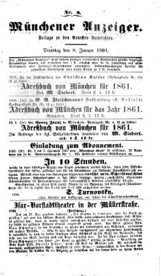 Münchener Anzeiger (Münchner neueste Nachrichten) Dienstag 8. Januar 1861