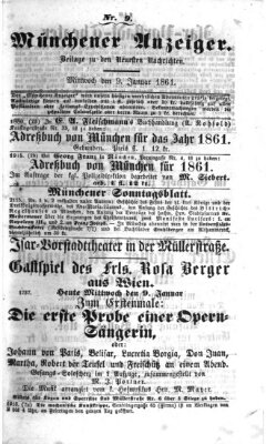 Münchener Anzeiger (Münchner neueste Nachrichten) Mittwoch 9. Januar 1861