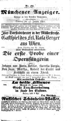 Münchener Anzeiger (Münchner neueste Nachrichten) Dienstag 15. Januar 1861