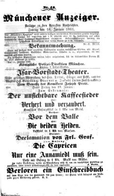 Münchener Anzeiger (Münchner neueste Nachrichten) Freitag 18. Januar 1861