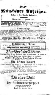 Münchener Anzeiger (Münchner neueste Nachrichten) Montag 21. Januar 1861