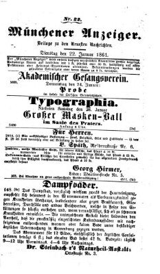 Münchener Anzeiger (Münchner neueste Nachrichten) Dienstag 22. Januar 1861