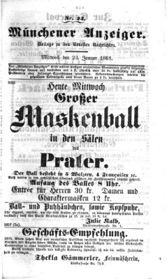 Münchener Anzeiger (Münchner neueste Nachrichten) Mittwoch 23. Januar 1861