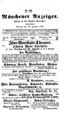 Münchener Anzeiger (Münchner neueste Nachrichten) Montag 28. Januar 1861