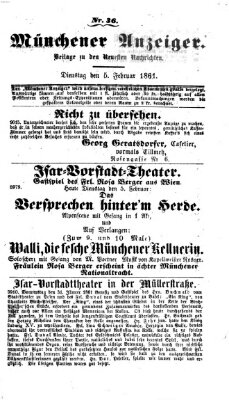 Münchener Anzeiger (Münchner neueste Nachrichten) Dienstag 5. Februar 1861