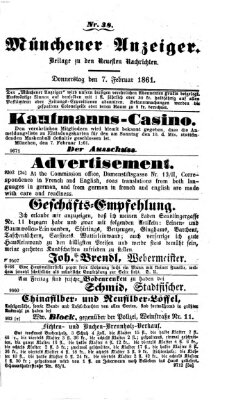 Münchener Anzeiger (Münchner neueste Nachrichten) Donnerstag 7. Februar 1861