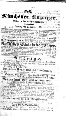 Münchener Anzeiger (Münchner neueste Nachrichten) Samstag 9. Februar 1861