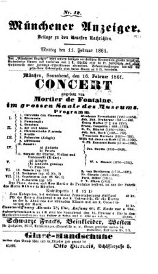 Münchener Anzeiger (Münchner neueste Nachrichten) Montag 11. Februar 1861