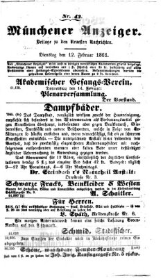 Münchener Anzeiger (Münchner neueste Nachrichten) Dienstag 12. Februar 1861