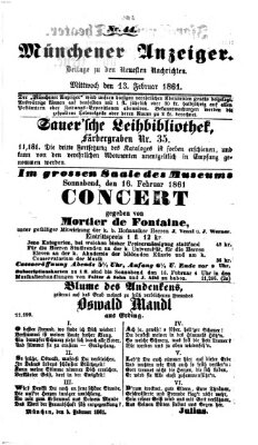 Münchener Anzeiger (Münchner neueste Nachrichten) Mittwoch 13. Februar 1861