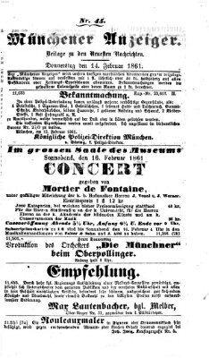 Münchener Anzeiger (Münchner neueste Nachrichten) Donnerstag 14. Februar 1861