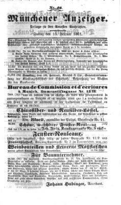 Münchener Anzeiger (Münchner neueste Nachrichten) Freitag 15. Februar 1861