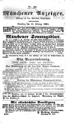 Münchener Anzeiger (Münchner neueste Nachrichten) Samstag 16. Februar 1861