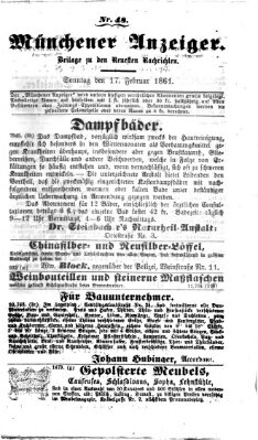 Münchener Anzeiger (Münchner neueste Nachrichten) Sonntag 17. Februar 1861