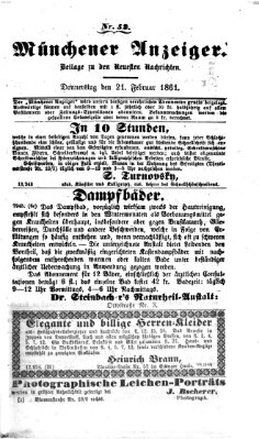 Münchener Anzeiger (Münchner neueste Nachrichten) Donnerstag 21. Februar 1861