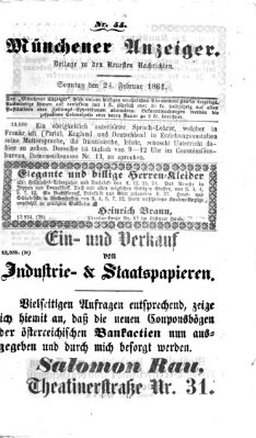 Münchener Anzeiger (Münchner neueste Nachrichten) Sonntag 24. Februar 1861