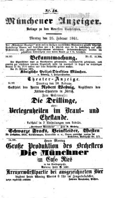 Münchener Anzeiger (Münchner neueste Nachrichten) Montag 25. Februar 1861