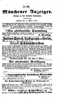 Münchener Anzeiger (Münchner neueste Nachrichten) Freitag 1. März 1861