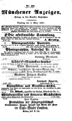 Münchener Anzeiger (Münchner neueste Nachrichten) Samstag 2. März 1861