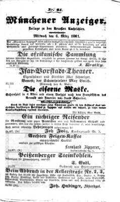 Münchener Anzeiger (Münchner neueste Nachrichten) Mittwoch 6. März 1861