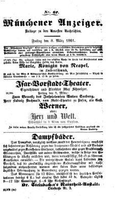 Münchener Anzeiger (Münchner neueste Nachrichten) Freitag 8. März 1861