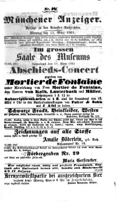 Münchener Anzeiger (Münchner neueste Nachrichten) Montag 11. März 1861