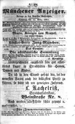 Münchener Anzeiger (Münchner neueste Nachrichten) Dienstag 12. März 1861