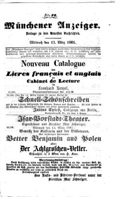 Münchener Anzeiger (Münchner neueste Nachrichten) Mittwoch 13. März 1861