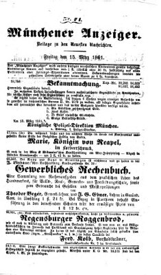 Münchener Anzeiger (Münchner neueste Nachrichten) Freitag 15. März 1861