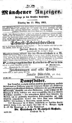 Münchener Anzeiger (Münchner neueste Nachrichten) Dienstag 19. März 1861