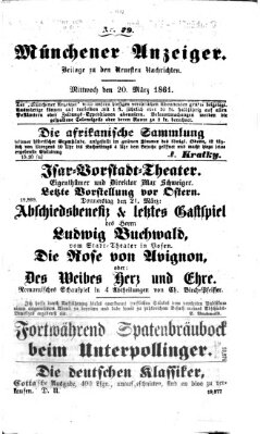 Münchener Anzeiger (Münchner neueste Nachrichten) Mittwoch 20. März 1861