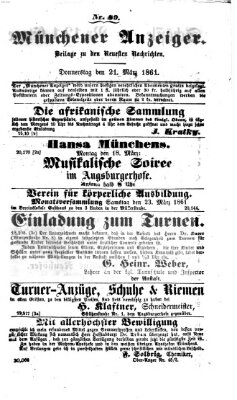 Münchener Anzeiger (Münchner neueste Nachrichten) Donnerstag 21. März 1861