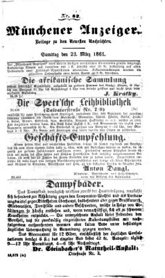 Münchener Anzeiger (Münchner neueste Nachrichten) Samstag 23. März 1861