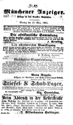 Münchener Anzeiger (Münchner neueste Nachrichten) Montag 25. März 1861