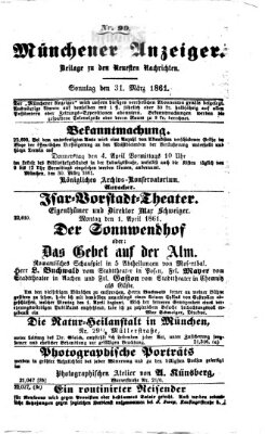 Münchener Anzeiger (Münchner neueste Nachrichten) Sonntag 31. März 1861