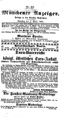 Münchener Anzeiger (Münchner neueste Nachrichten) Dienstag 2. April 1861