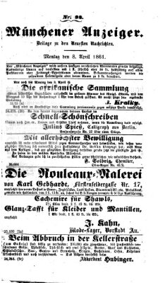 Münchener Anzeiger (Münchner neueste Nachrichten) Montag 8. April 1861