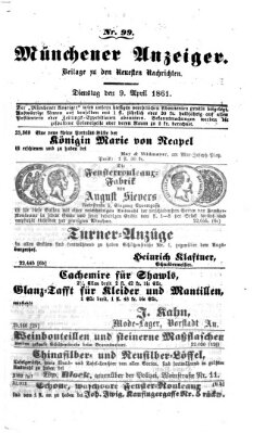 Münchener Anzeiger (Münchner neueste Nachrichten) Dienstag 9. April 1861