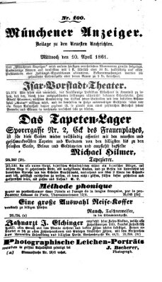 Münchener Anzeiger (Münchner neueste Nachrichten) Mittwoch 10. April 1861